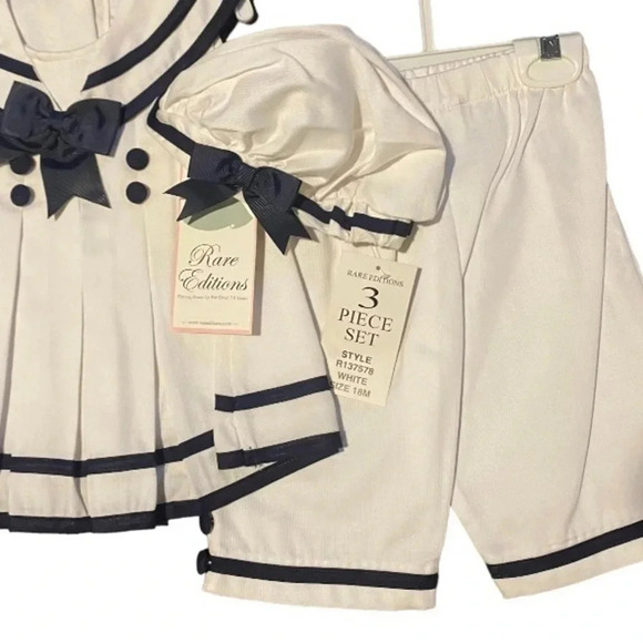 RARE EDITIONS NWT GIRLS SET WHITE BLUE NAVY SUMMER PANTS SHIRT SZ 18 & 24 MONTHS - Picture 5 of 5